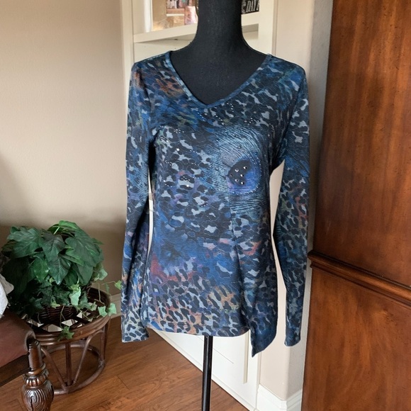 Alberto Makali Blue Asymmetrical Studded Top - Picture 1 of 9